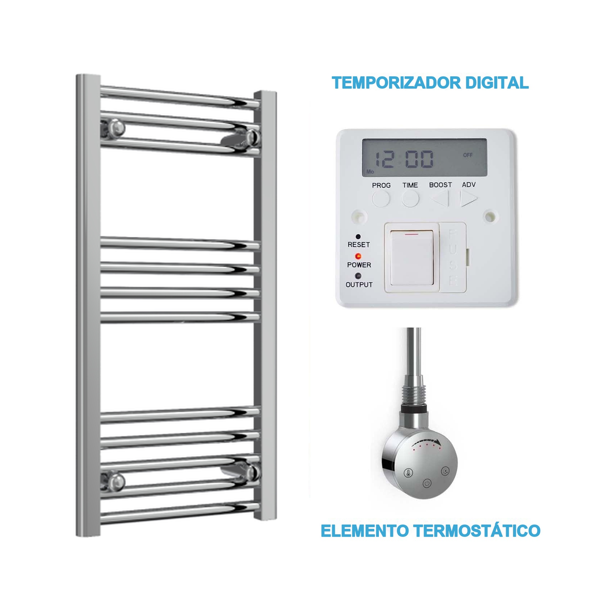 Radiador Toallero Eléctrico Cromado 400mm de Ancho · Precargado