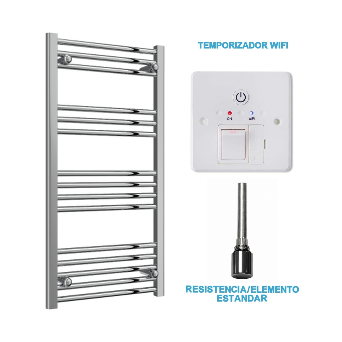 Radiador Toallero Eléctrico Cromado 500mm de Ancho · Precargado