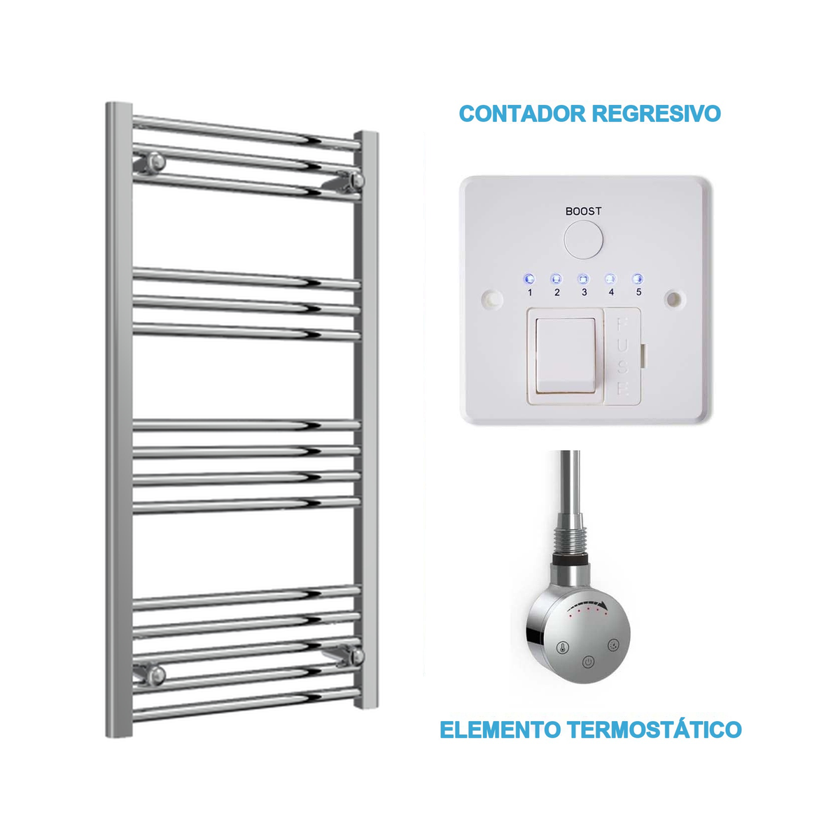 Radiador Toallero Eléctrico Cromado 500mm de Ancho · Precargado