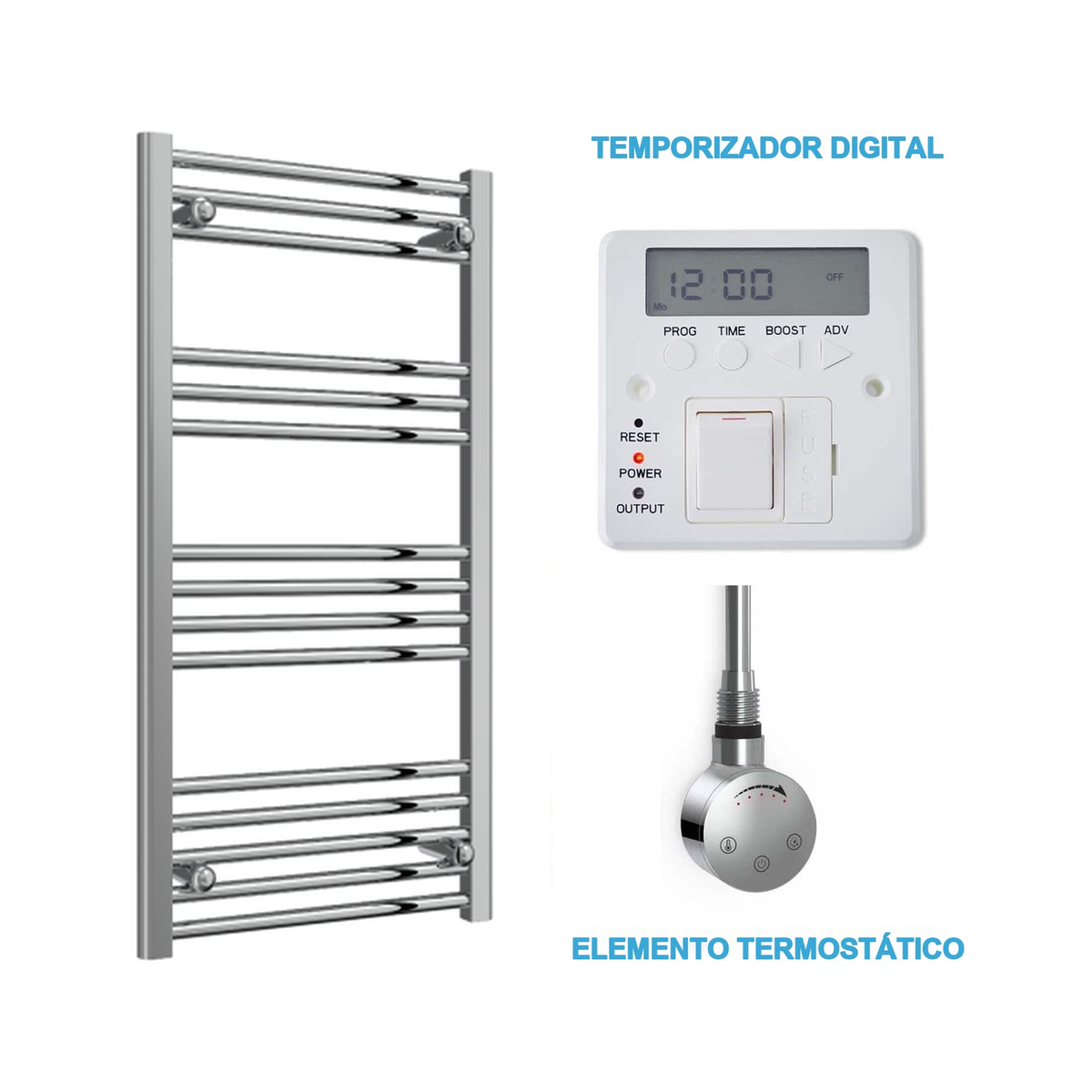 Radiador Toallero Eléctrico Cromado 500mm de Ancho · Precargado