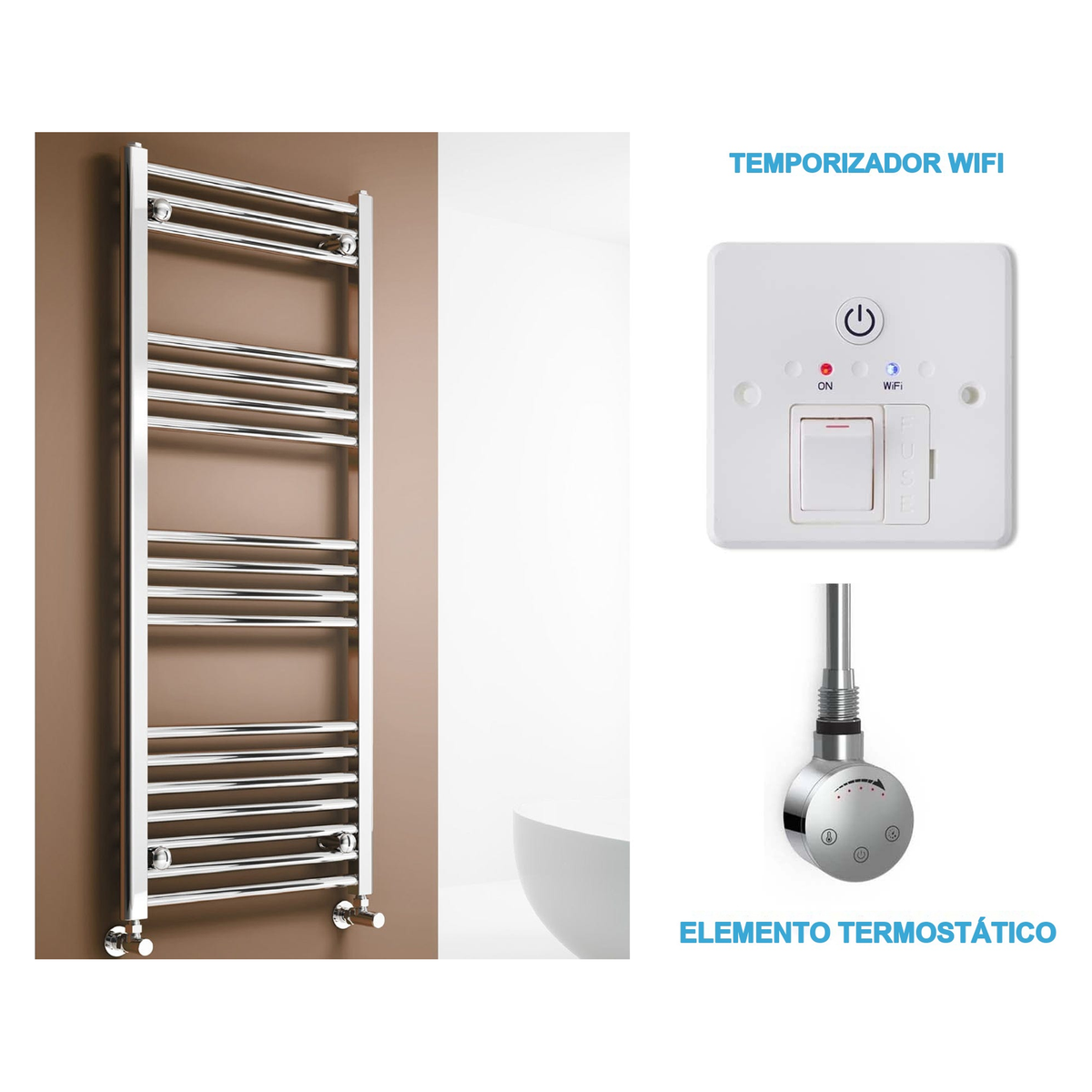 Radiador Toallero Eléctrico Cromado 500mm de Ancho · Precargado