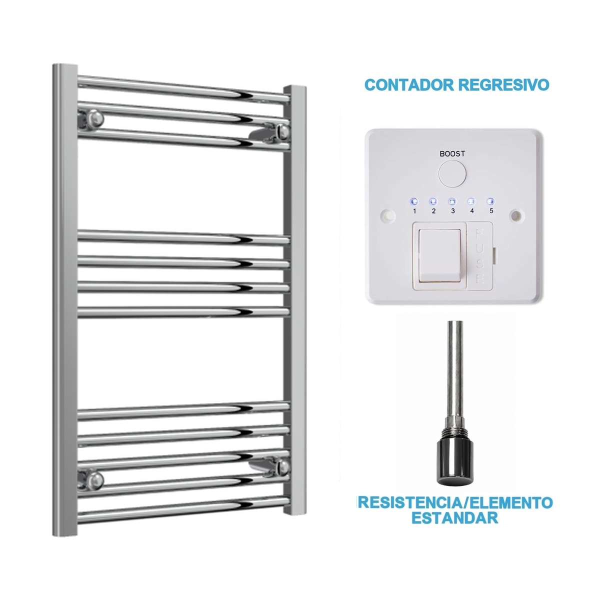 Radiador Toallero Eléctrico Cromado 500mm de Ancho · Precargado