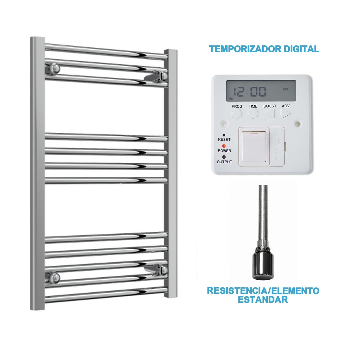 Radiador Toallero Eléctrico Cromado 500mm de Ancho · Precargado