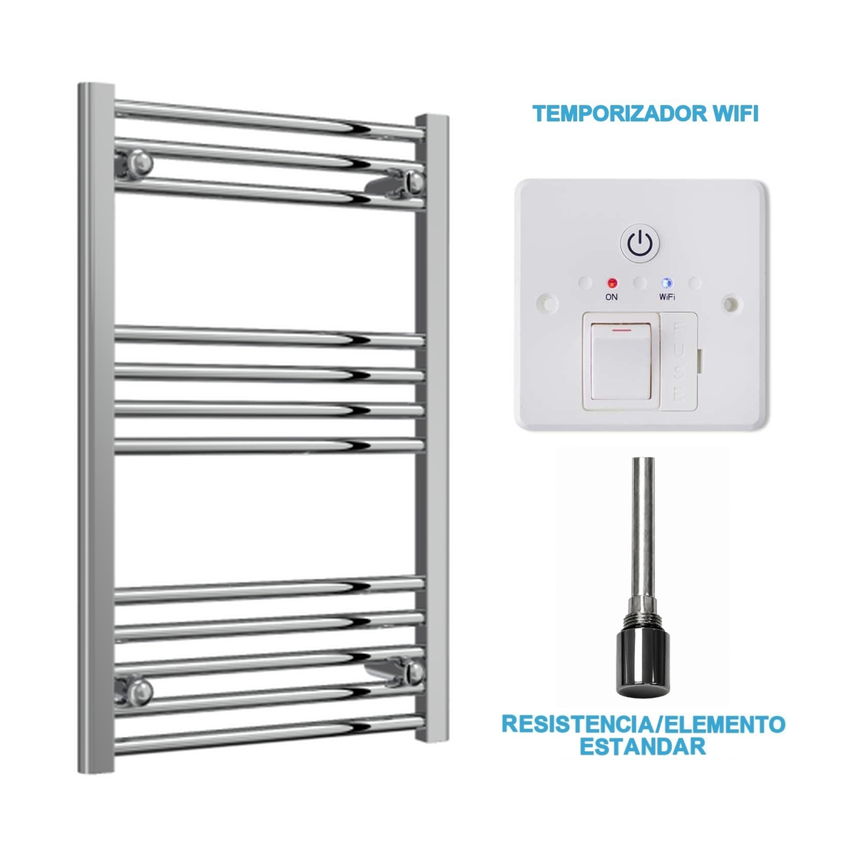 Radiador Toallero Eléctrico Cromado 500mm de Ancho · Precargado