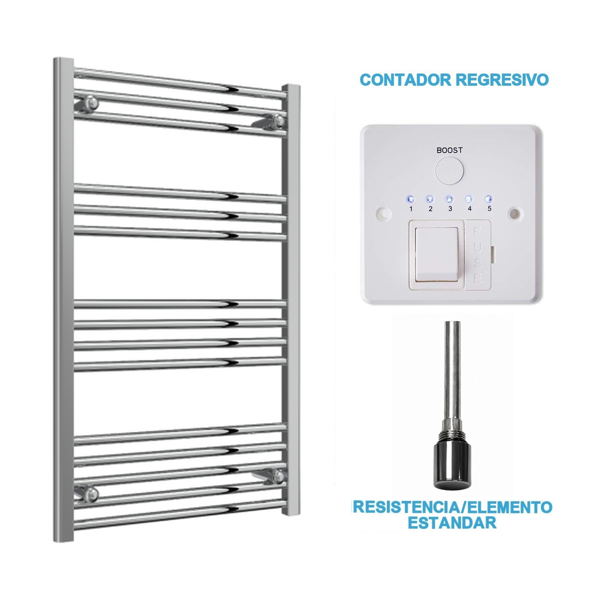 Radiador Toallero Eléctrico Cromado 600mm de Ancho · Precargado