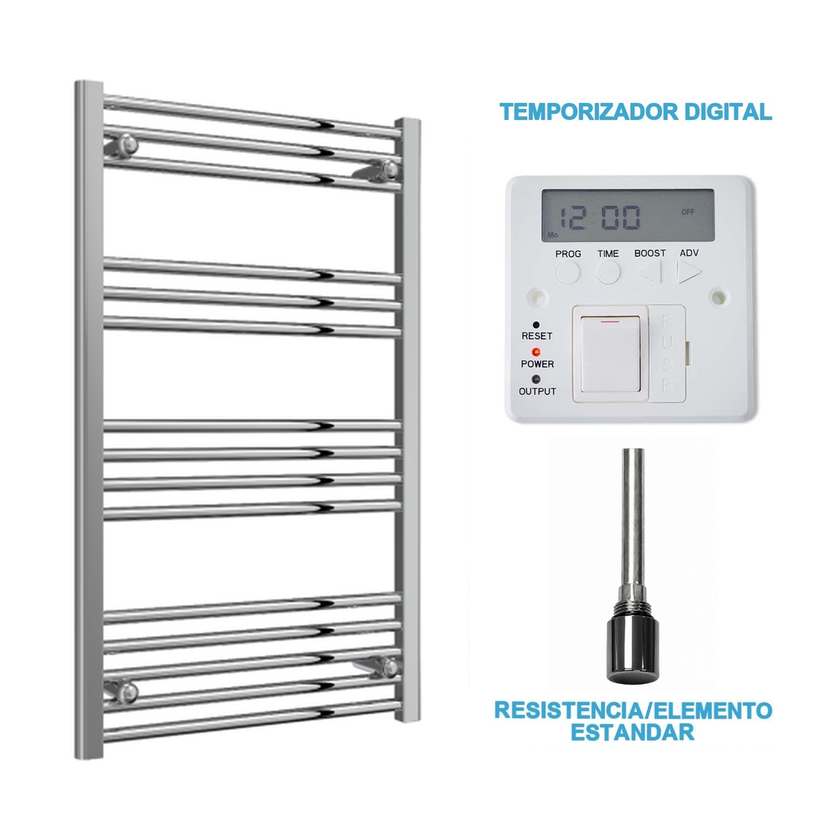 Radiador Toallero Eléctrico Cromado 600mm de Ancho · Precargado