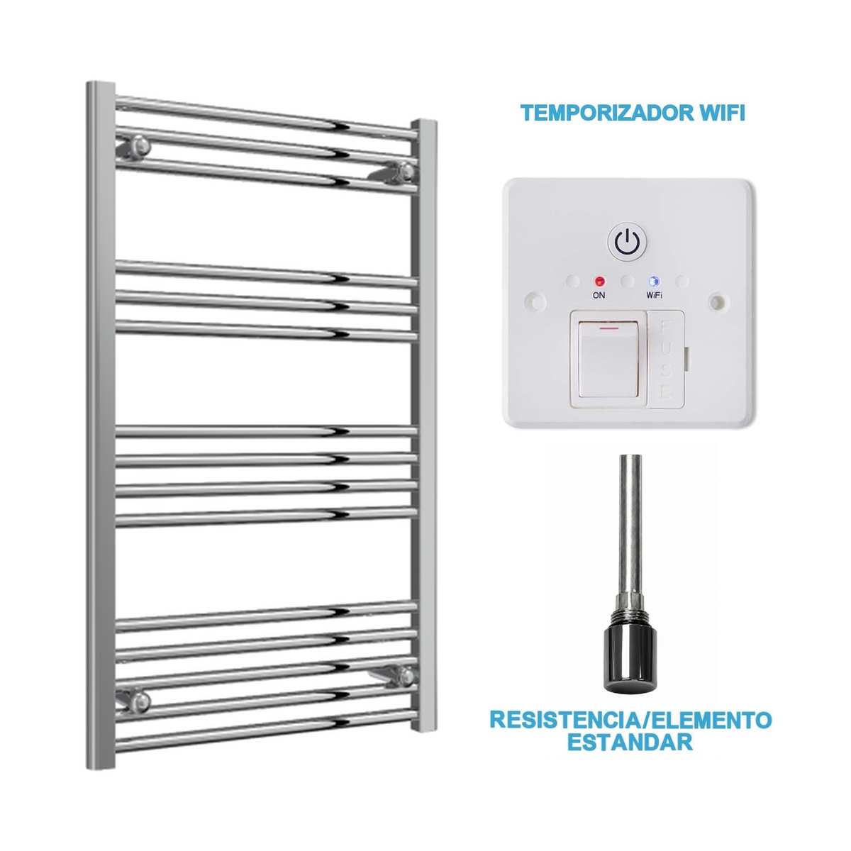 Radiador Toallero Eléctrico Cromado 600mm de Ancho · Precargado