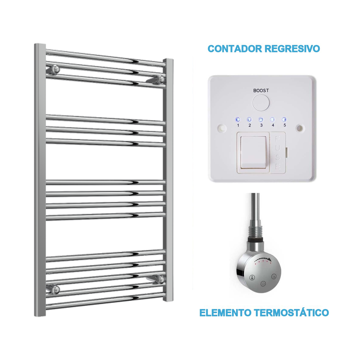 Radiador Toallero Eléctrico Cromado 600mm de Ancho · Precargado