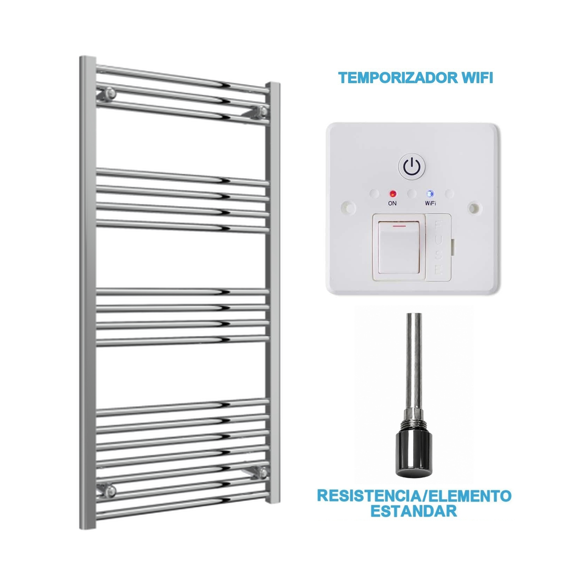 Radiador Toallero Eléctrico Cromado 600mm de Ancho · Precargado