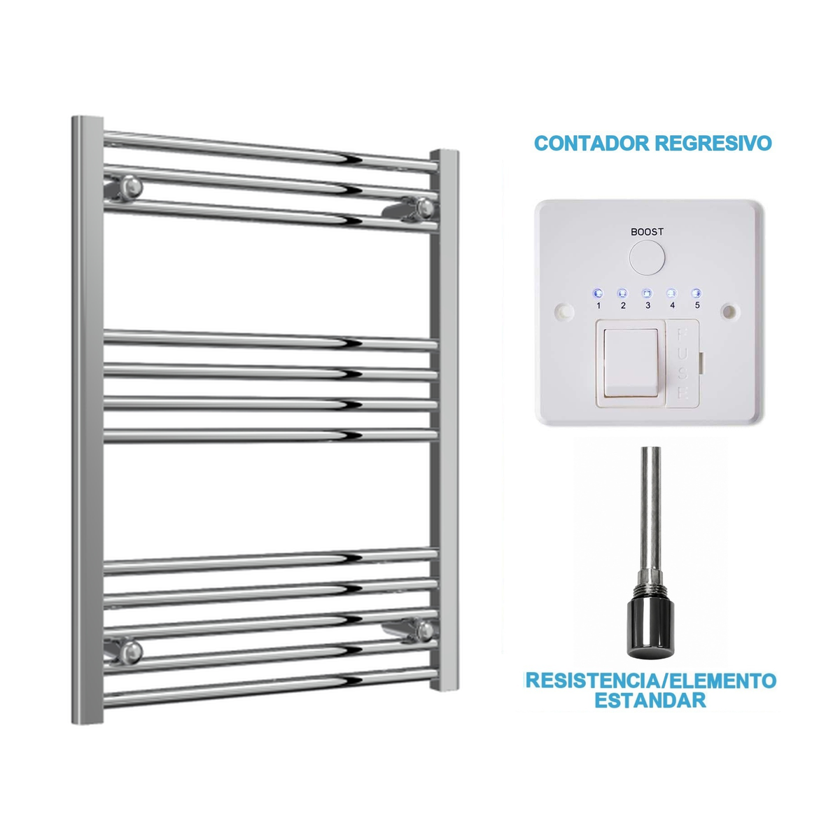 Radiador Toallero Eléctrico Cromado 600mm de Ancho · Precargado