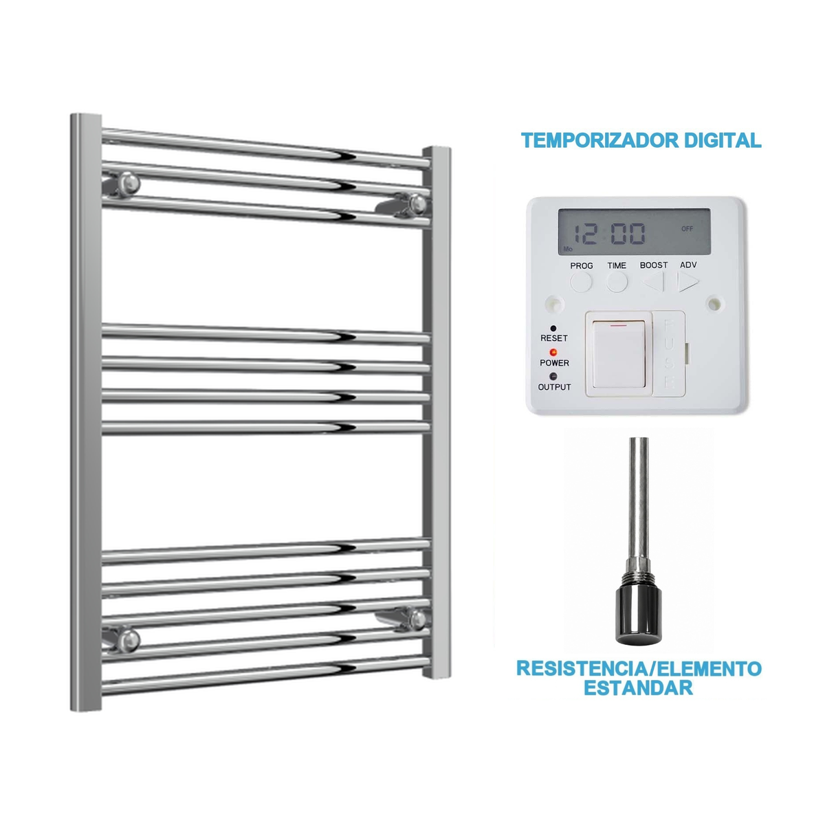 Radiador Toallero Eléctrico Cromado 600mm de Ancho · Precargado