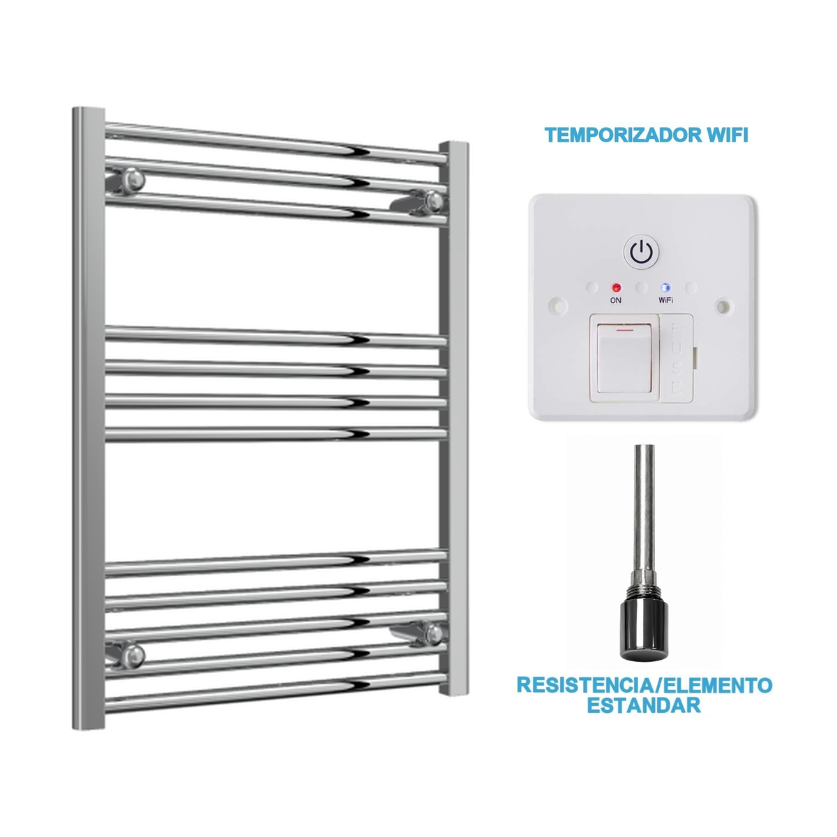 Radiador Toallero Eléctrico Cromado 600mm de Ancho · Precargado