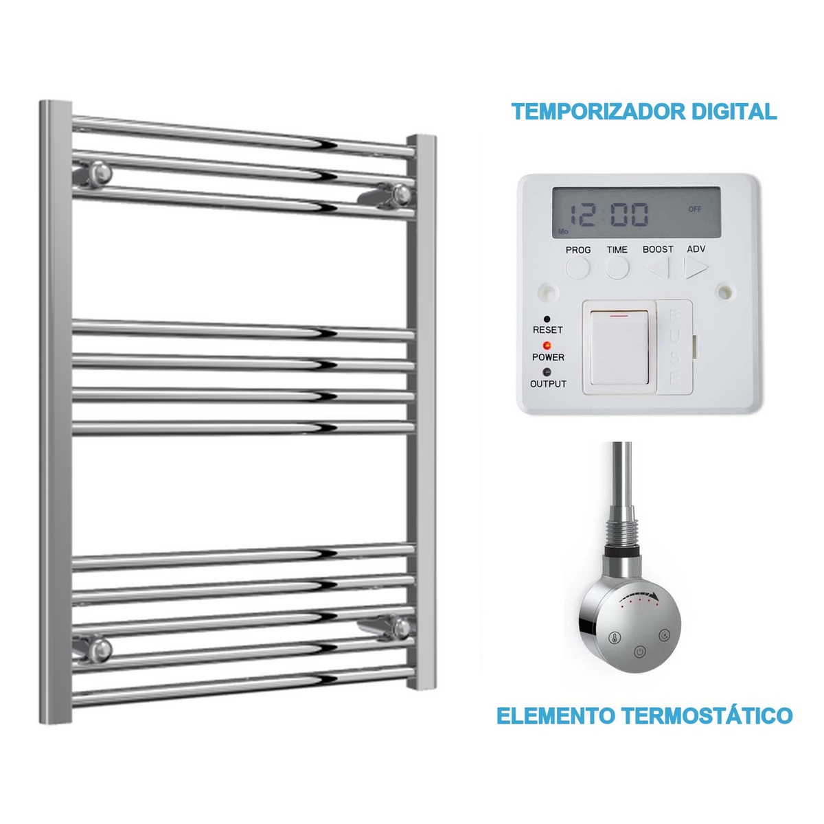 Radiador Toallero Eléctrico Cromado 600mm de Ancho · Precargado