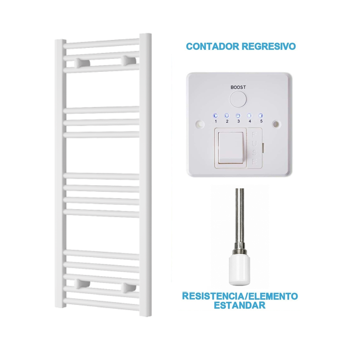 Radiador Toallero Eléctrico Blanco 400mm de Ancho · Precargado