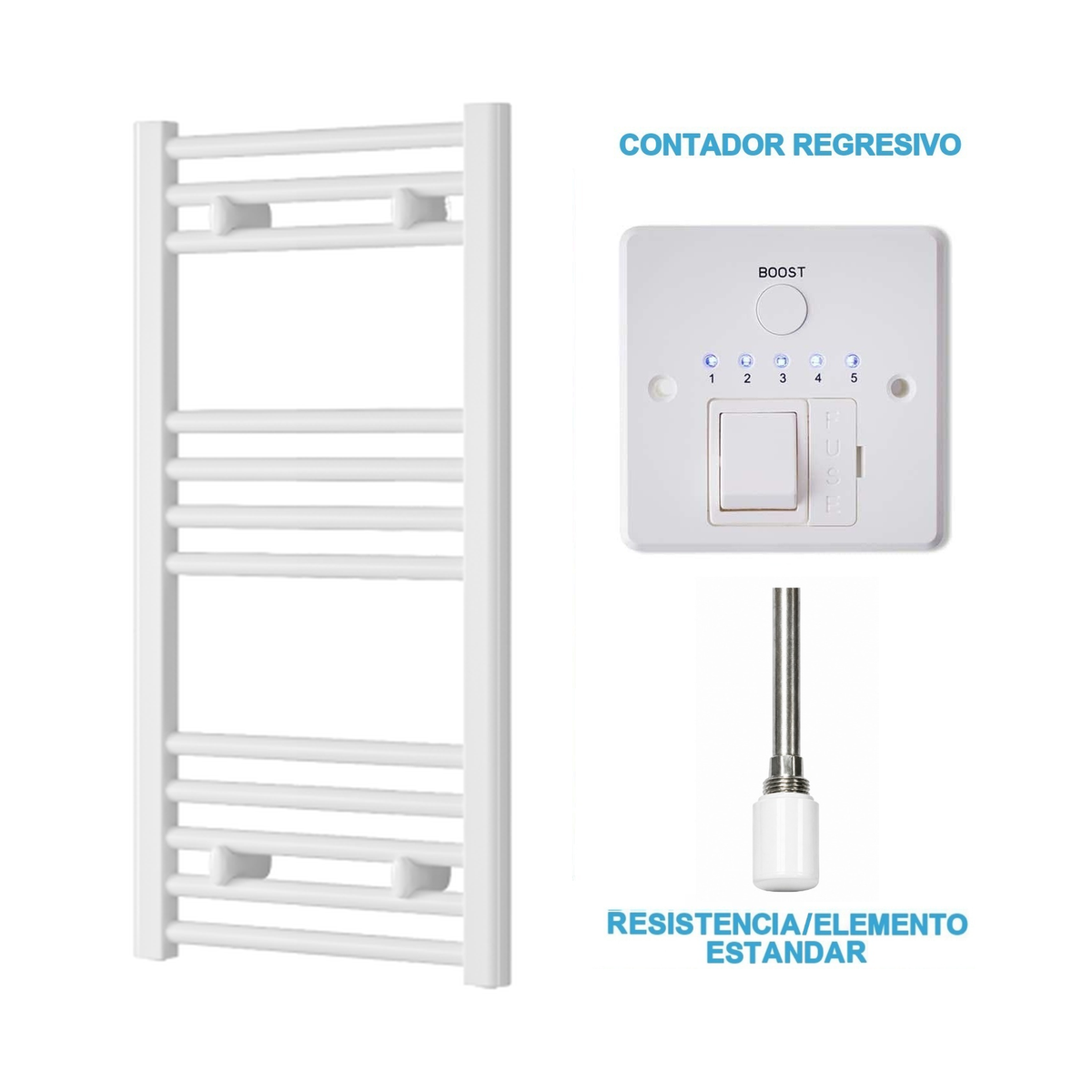 Radiador Toallero Eléctrico Blanco 400mm de Ancho · Precargado