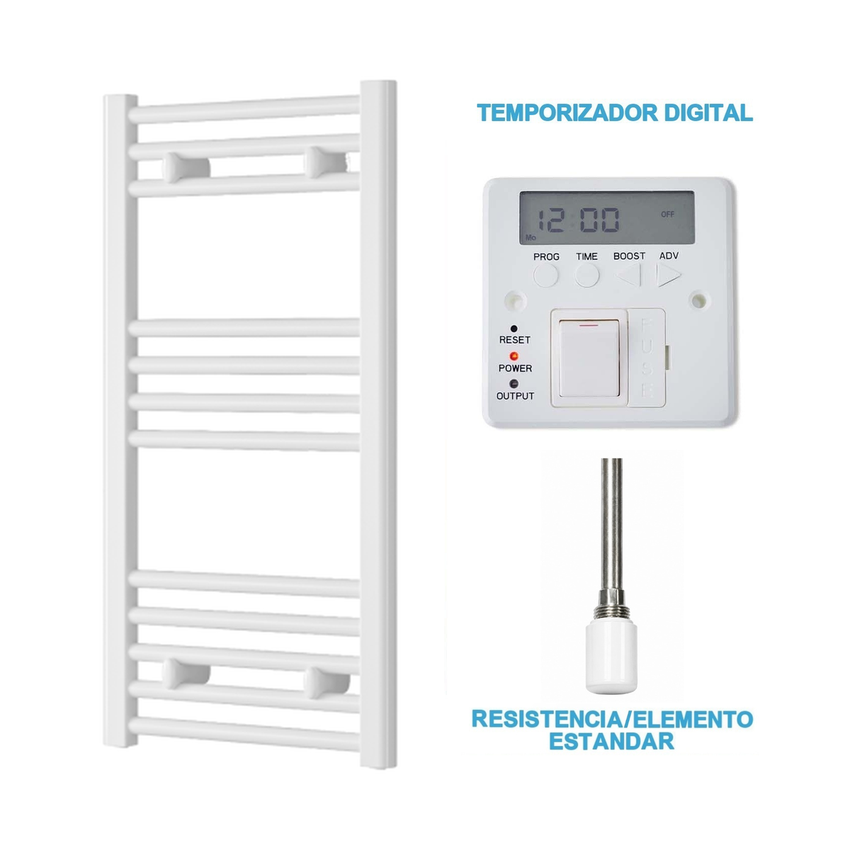 Radiador Toallero Eléctrico Blanco 400mm de Ancho · Precargado