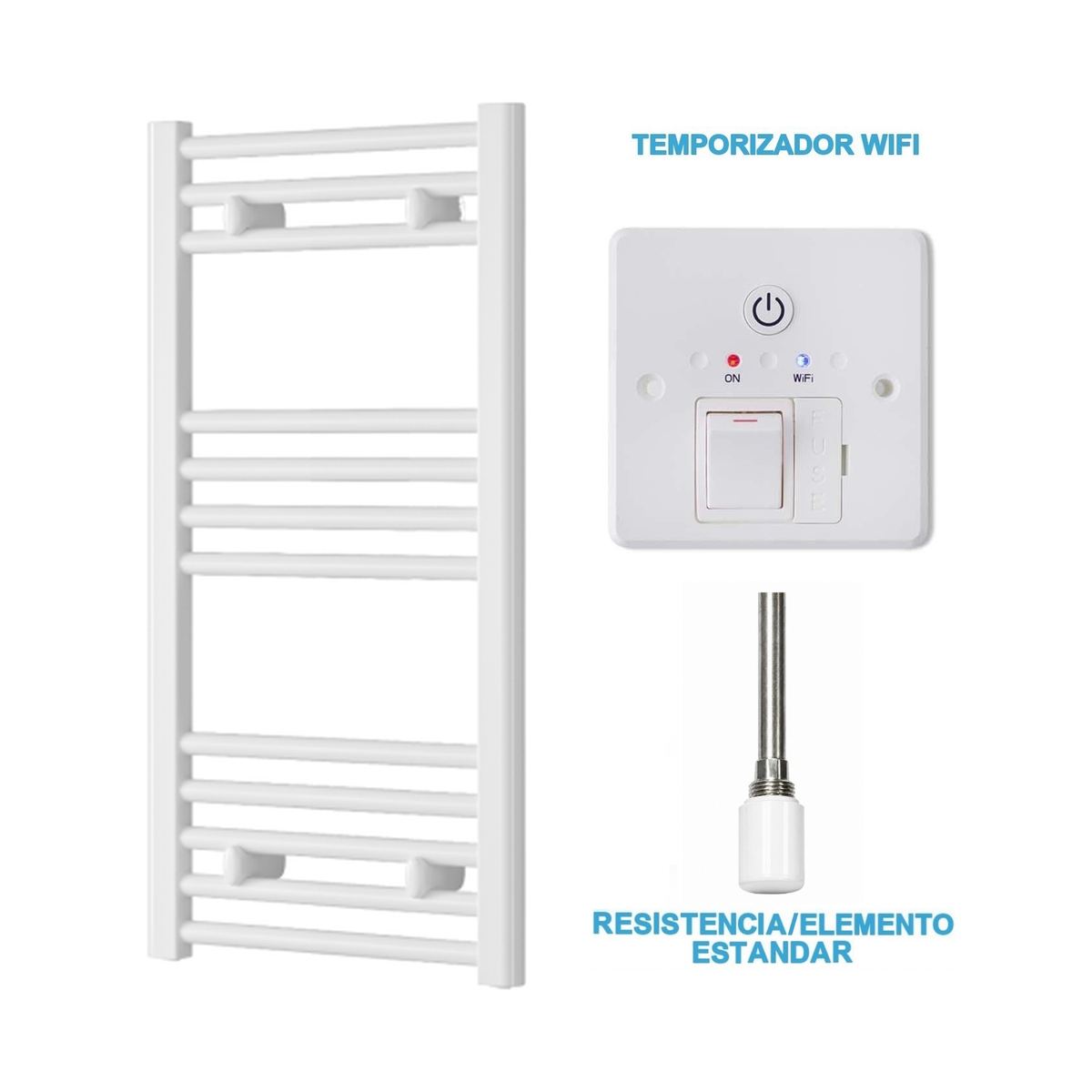 Radiador Toallero Eléctrico Blanco 400mm de Ancho · Precargado