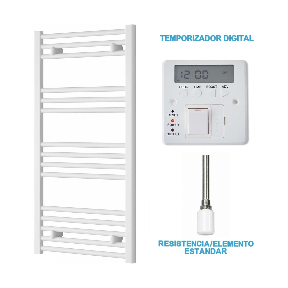 Radiador Toallero Eléctrico Blanco 500mm de Ancho · Precargado