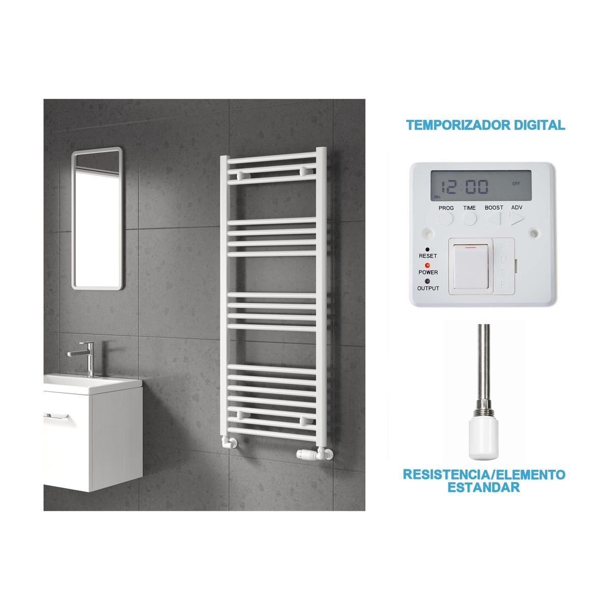 Radiador Toallero Eléctrico Blanco 500mm de Ancho · Precargado