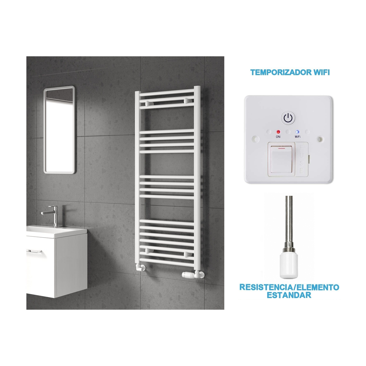 Radiador Toallero Eléctrico Blanco 500mm de Ancho · Precargado