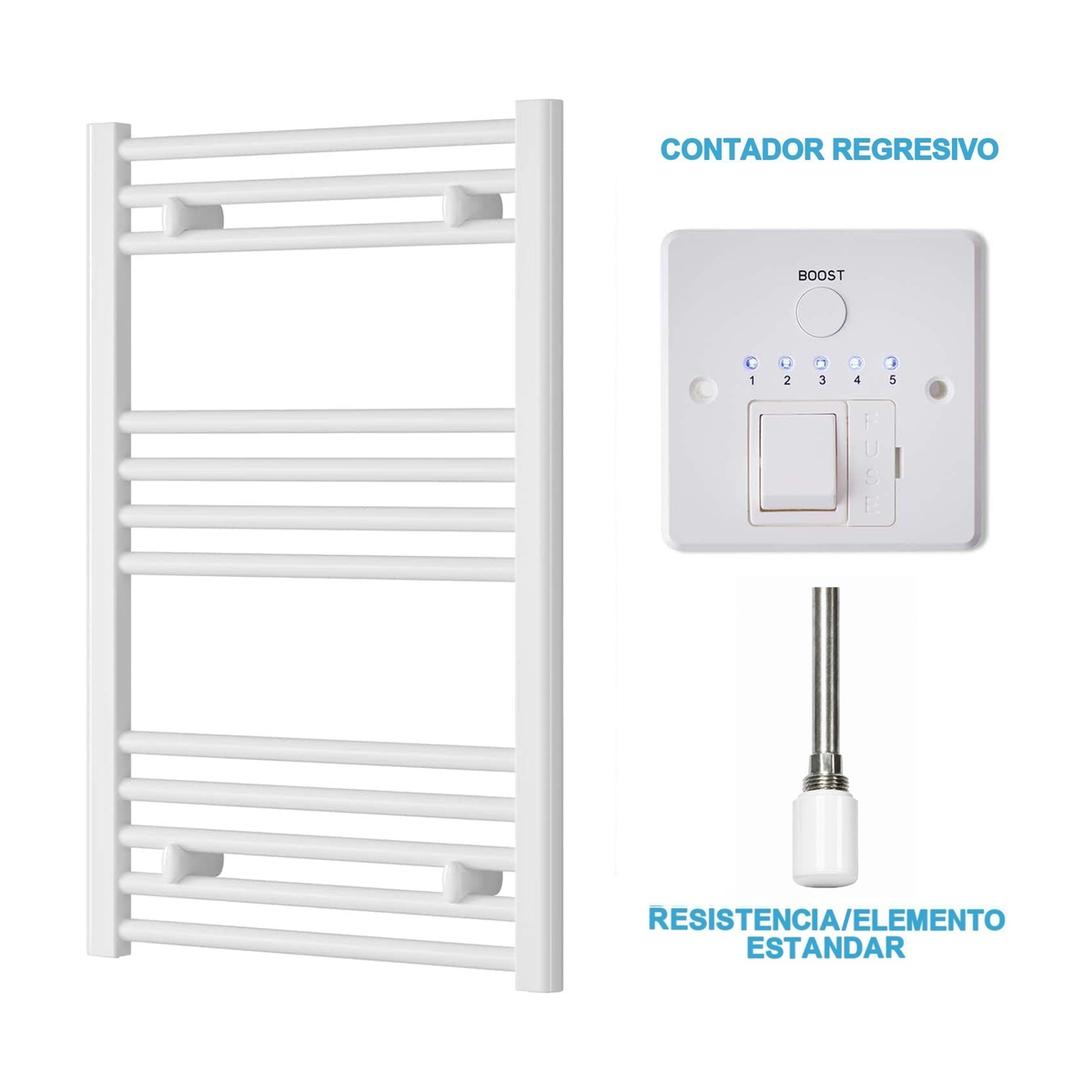 Radiador Toallero Eléctrico Blanco 500mm de Ancho · Precargado