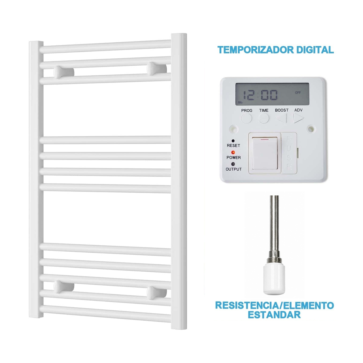 Radiador Toallero Eléctrico Blanco 500mm de Ancho · Precargado