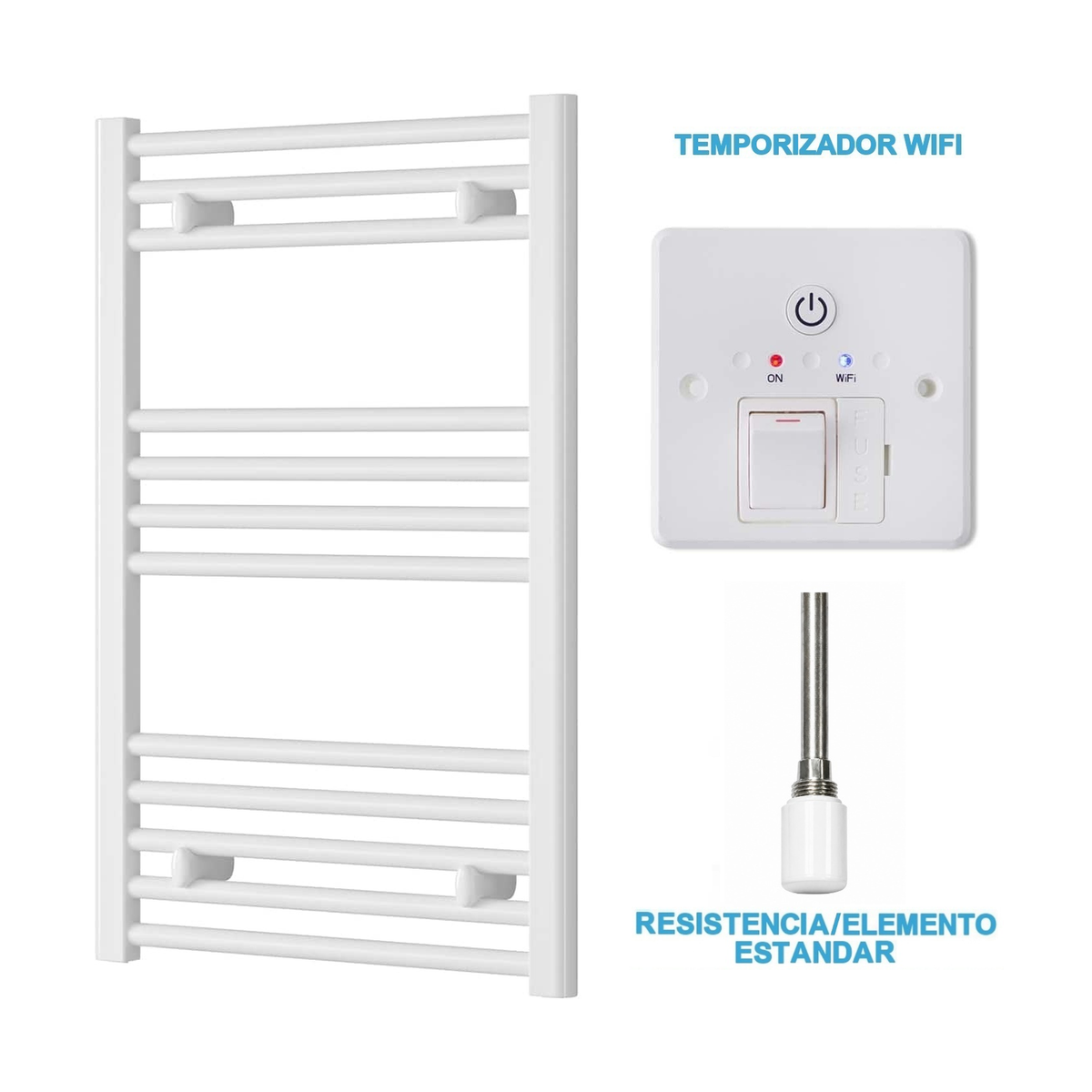 Radiador Toallero Eléctrico Blanco 500mm de Ancho · Precargado
