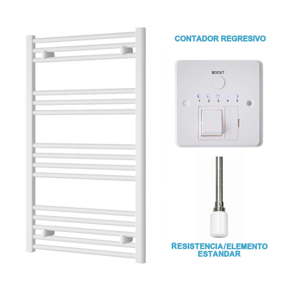 Radiador Toallero Eléctrico Blanco 600mm de Ancho · Precargado