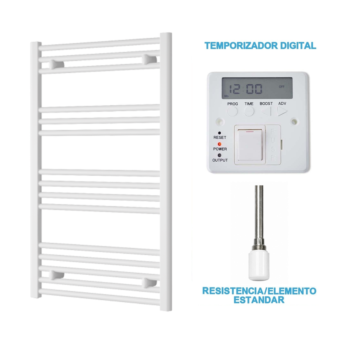 Radiador Toallero Eléctrico Blanco 600mm de Ancho · Precargado