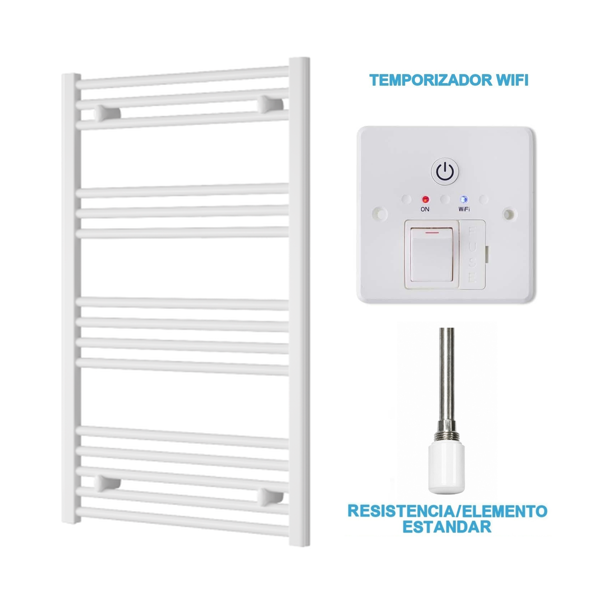 Radiador Toallero Eléctrico Blanco 600mm de Ancho · Precargado