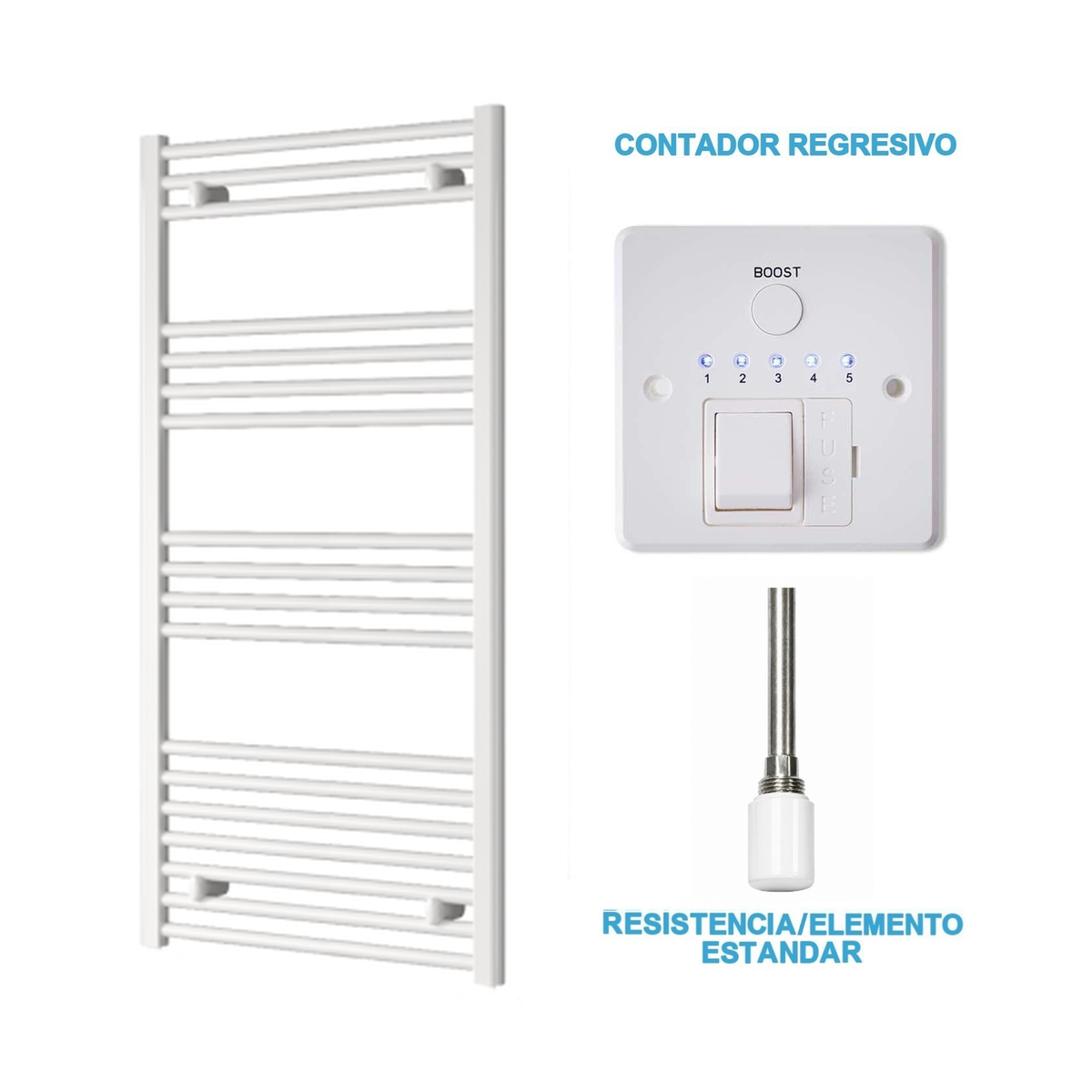 Radiador Toallero Eléctrico Blanco 600mm de Ancho · Precargado