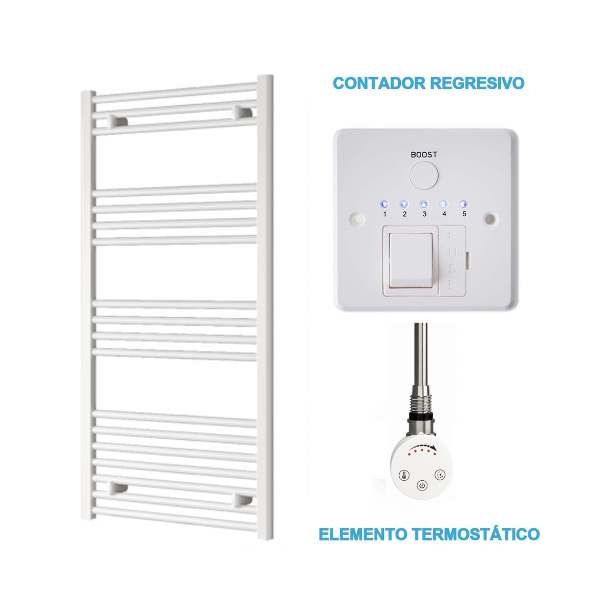 Radiador Toallero Eléctrico Blanco 600mm de Ancho · Precargado