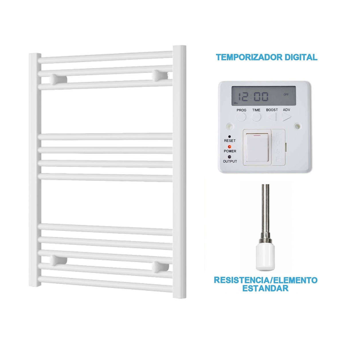 Radiador Toallero Eléctrico Blanco 600mm de Ancho · Precargado
