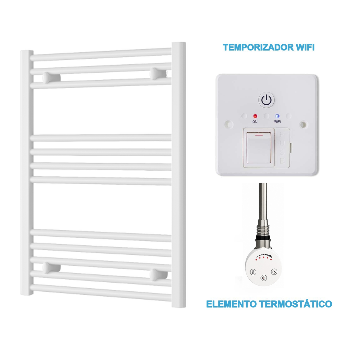 Radiador Toallero Eléctrico Blanco 600mm de Ancho · Precargado