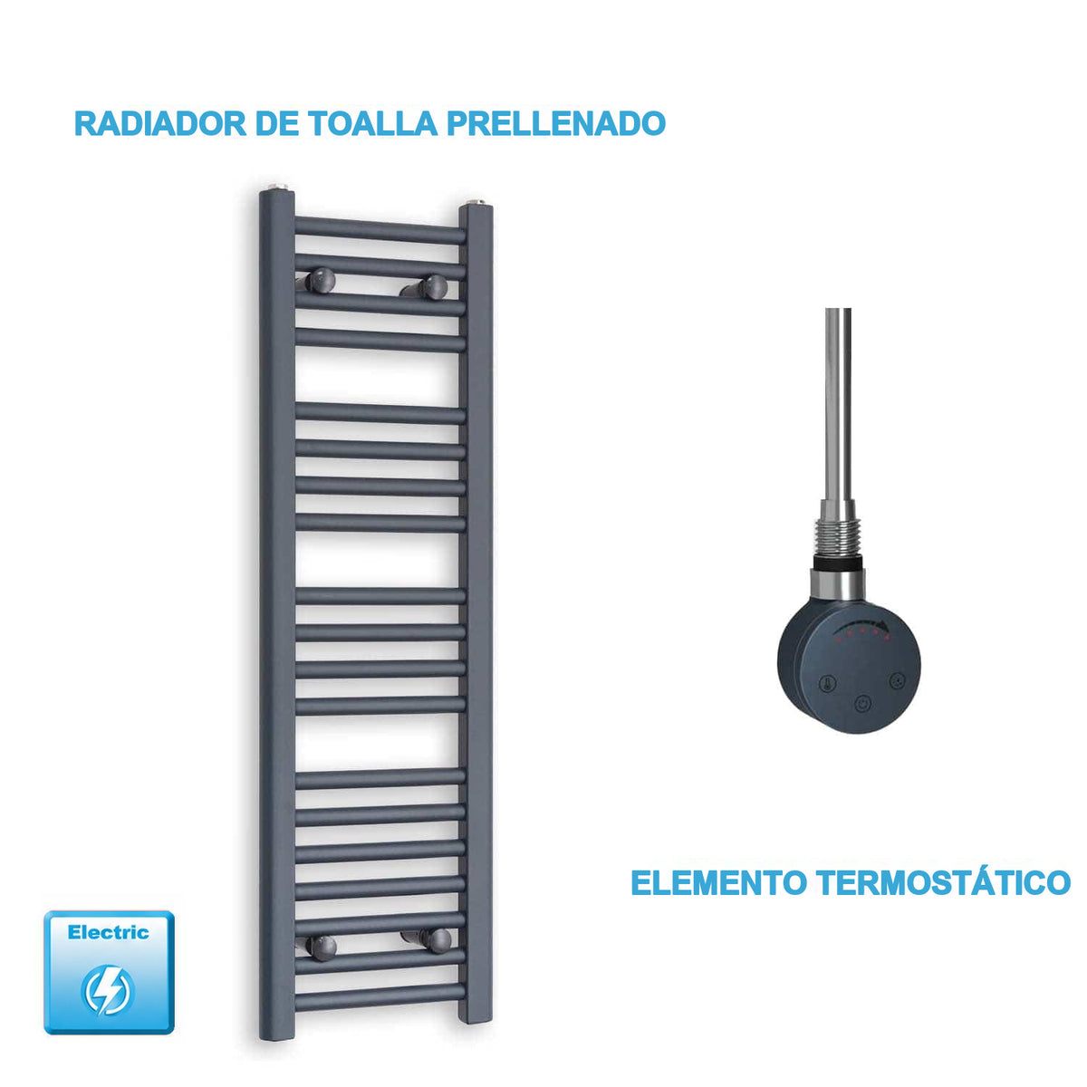 Radiador Toallero Eléctrico Antracita 300mm Ancho - Precargado