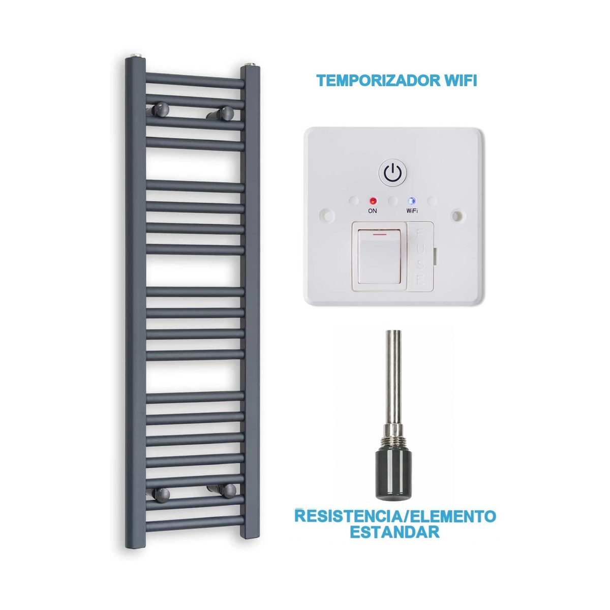 Radiador Toallero Eléctrico Antracita 300mm de Ancho · Precargado