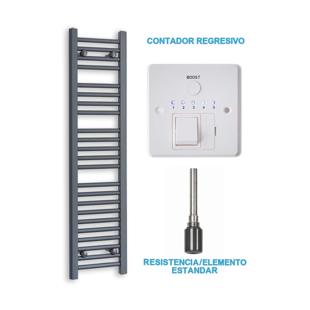Radiador Toallero Eléctrico Antracita 300mm de Ancho · Precargado
