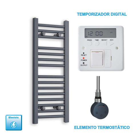 Radiador Toallero Eléctrico Antracita 300mm Ancho - Precargado