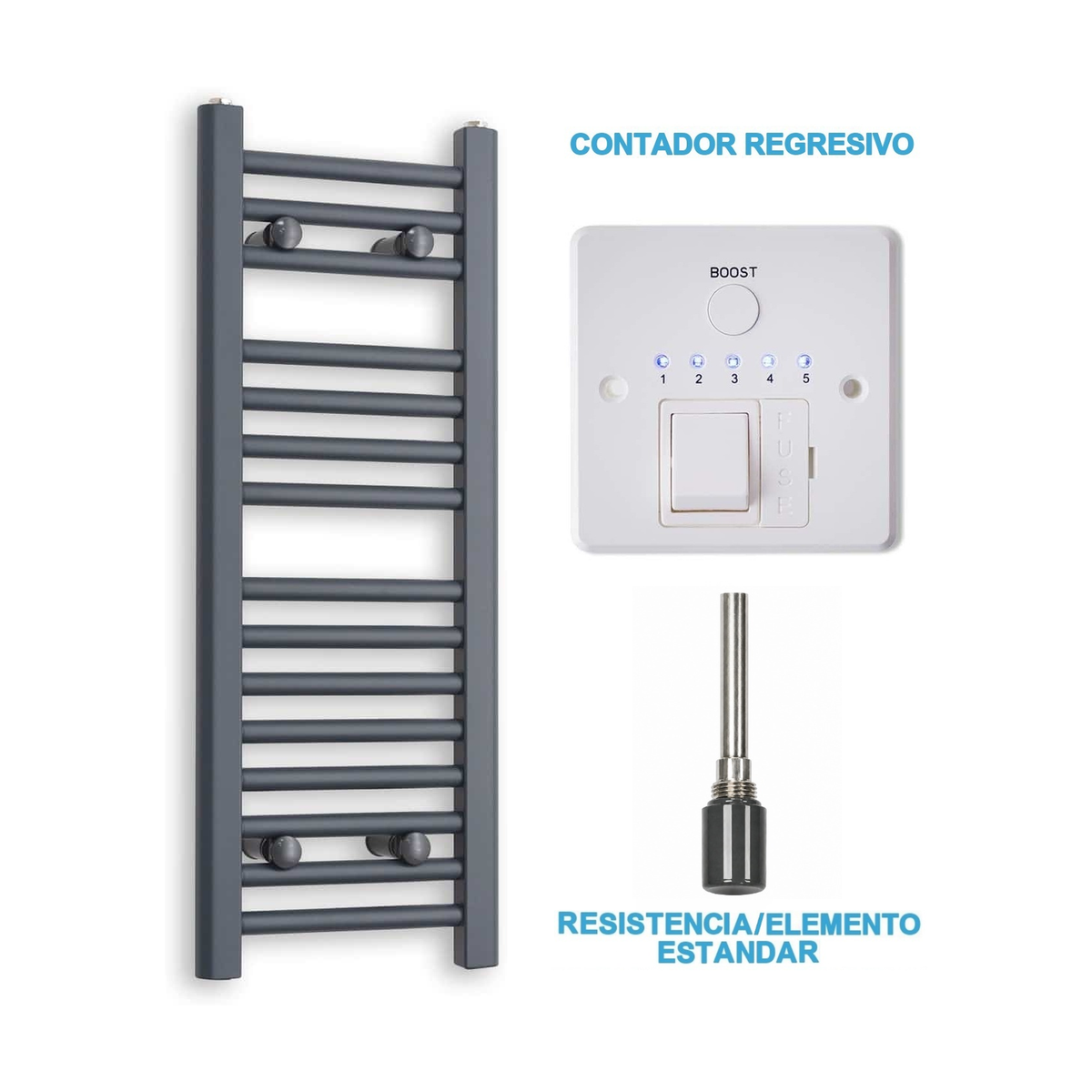 Radiador Toallero Eléctrico Antracita 300mm de Ancho · Precargado