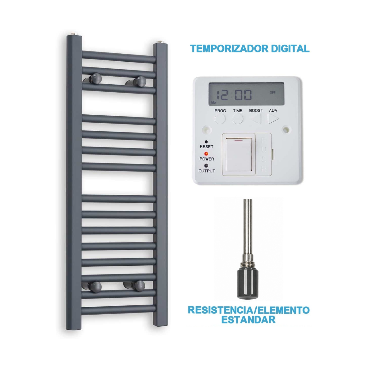 Radiador Toallero Eléctrico Antracita 300mm de Ancho · Precargado