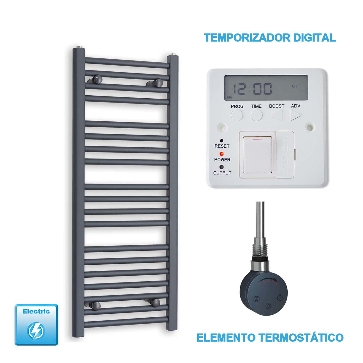 Radiador Toallero Eléctrico Antracita 400mm Ancho - Precargado