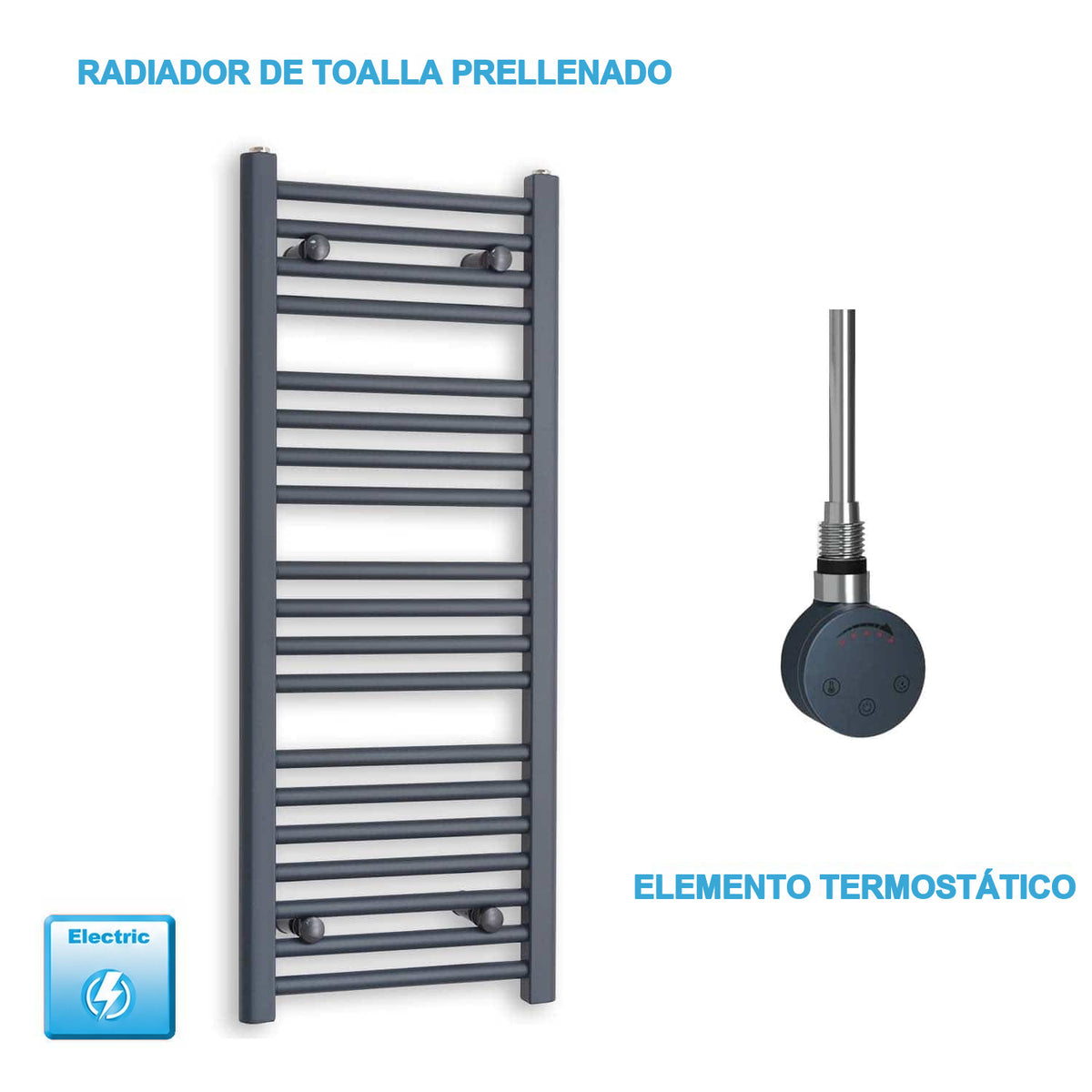 Radiador Toallero Eléctrico Antracita 400mm Ancho - Precargado