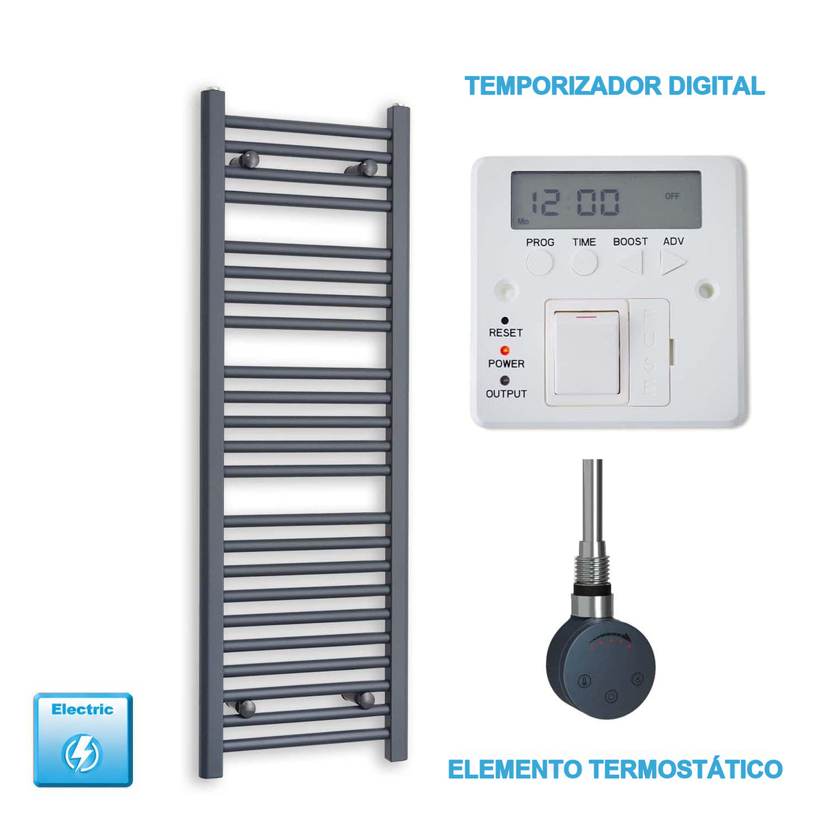 Radiador Toallero Eléctrico Antracita 400mm Ancho - Precargado