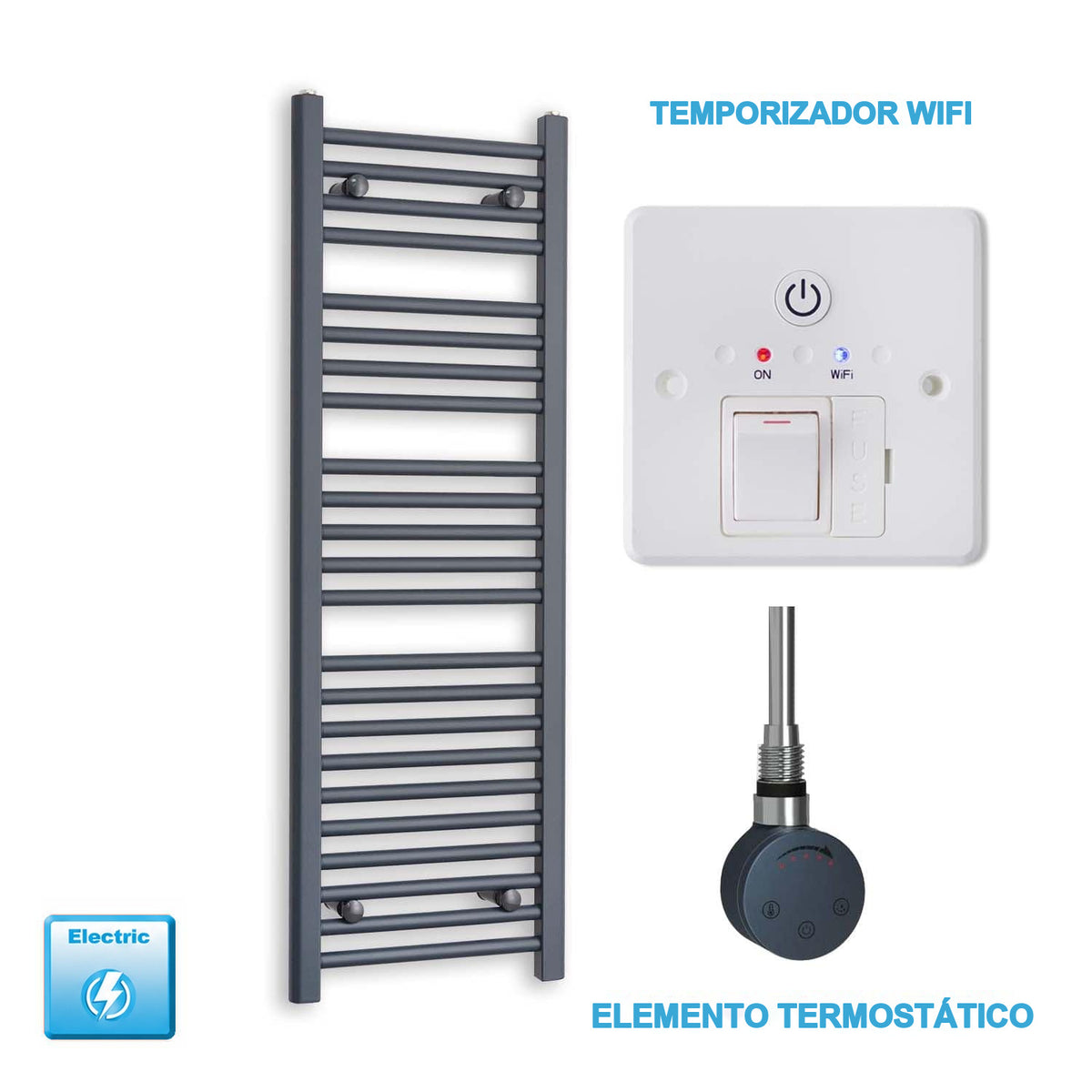 Radiador Toallero Eléctrico Antracita 400mm Ancho - Precargado