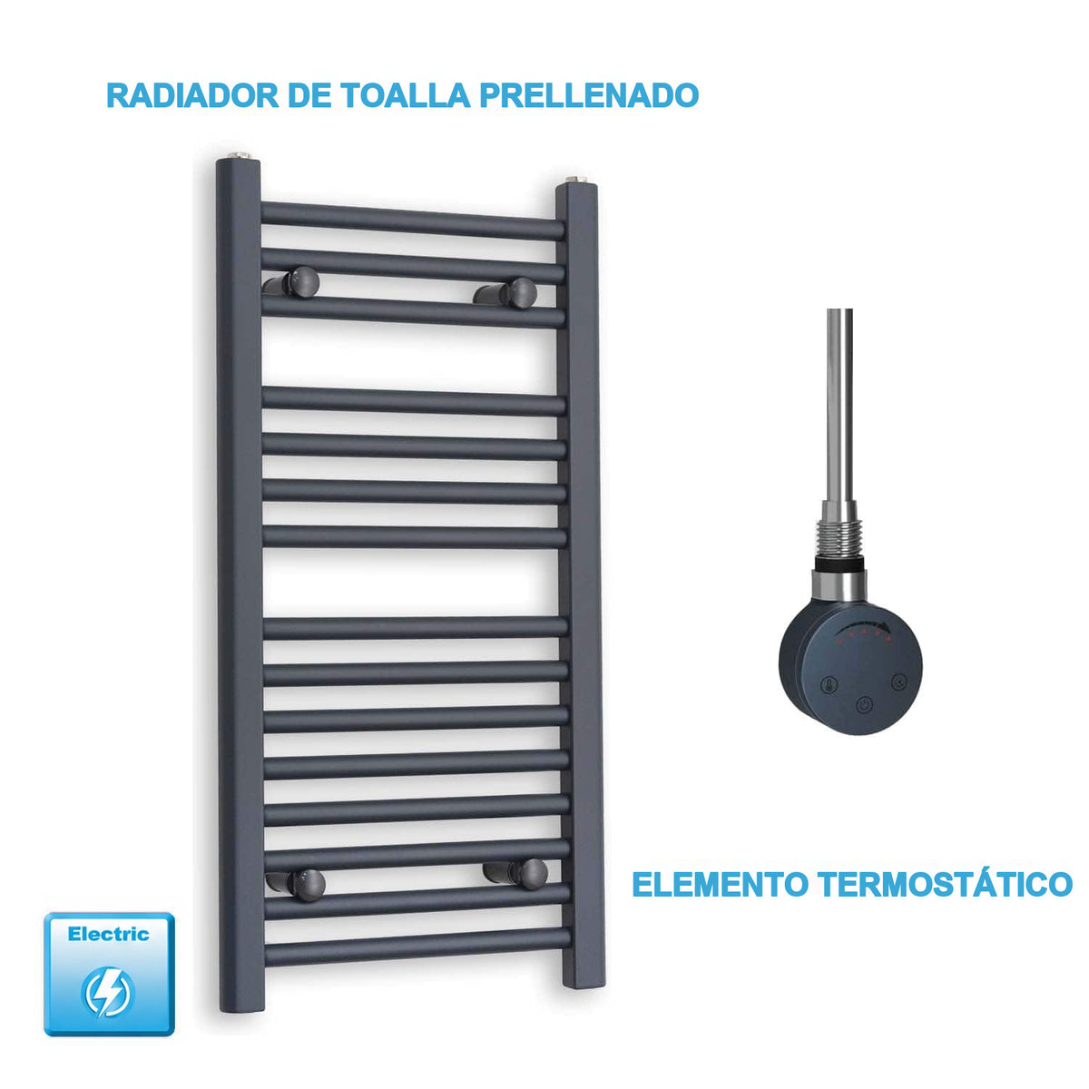 Radiador Toallero Eléctrico Antracita 400mm Ancho - Precargado