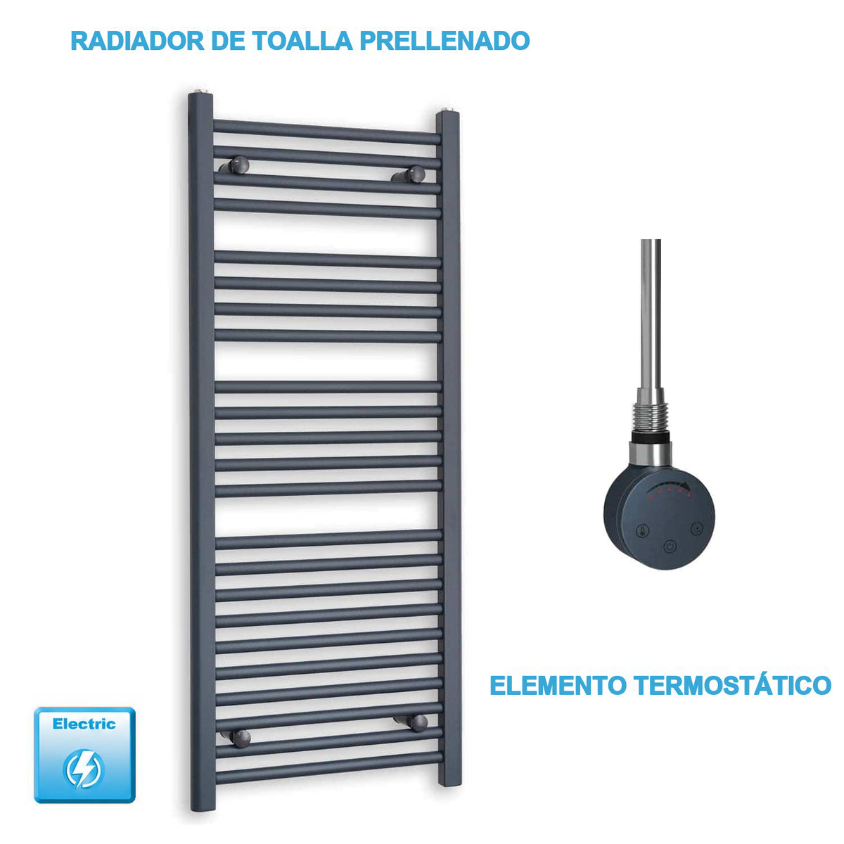 Radiador Toallero Eléctrico Antracita 500mm Ancho - Precargado