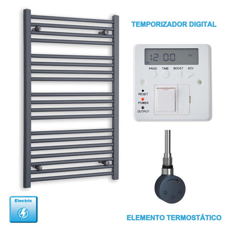 Radiador Toallero Eléctrico Antracita 600mm Ancho - Precargado