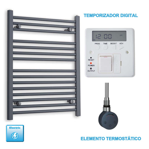 Radiador Toallero Eléctrico Antracita 600mm Ancho - Precargado