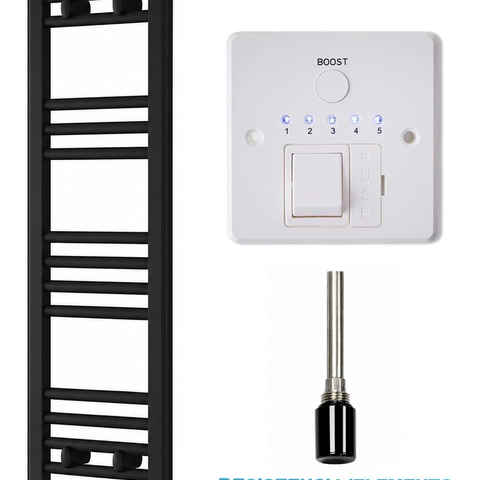 Radiador toallero eléctrico negro 300x1000 mm elemento estándar con temporizador de impulso