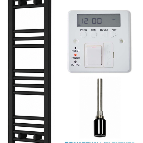 Radiador toallero eléctrico negro 300x1000 mm elemento estándar con temporizador digital